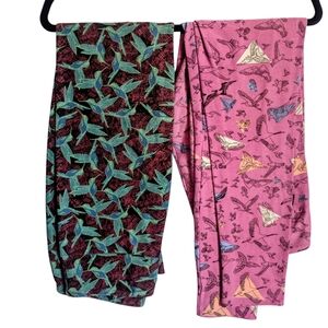 Hummingbird / multi bird print leggings set, one size
